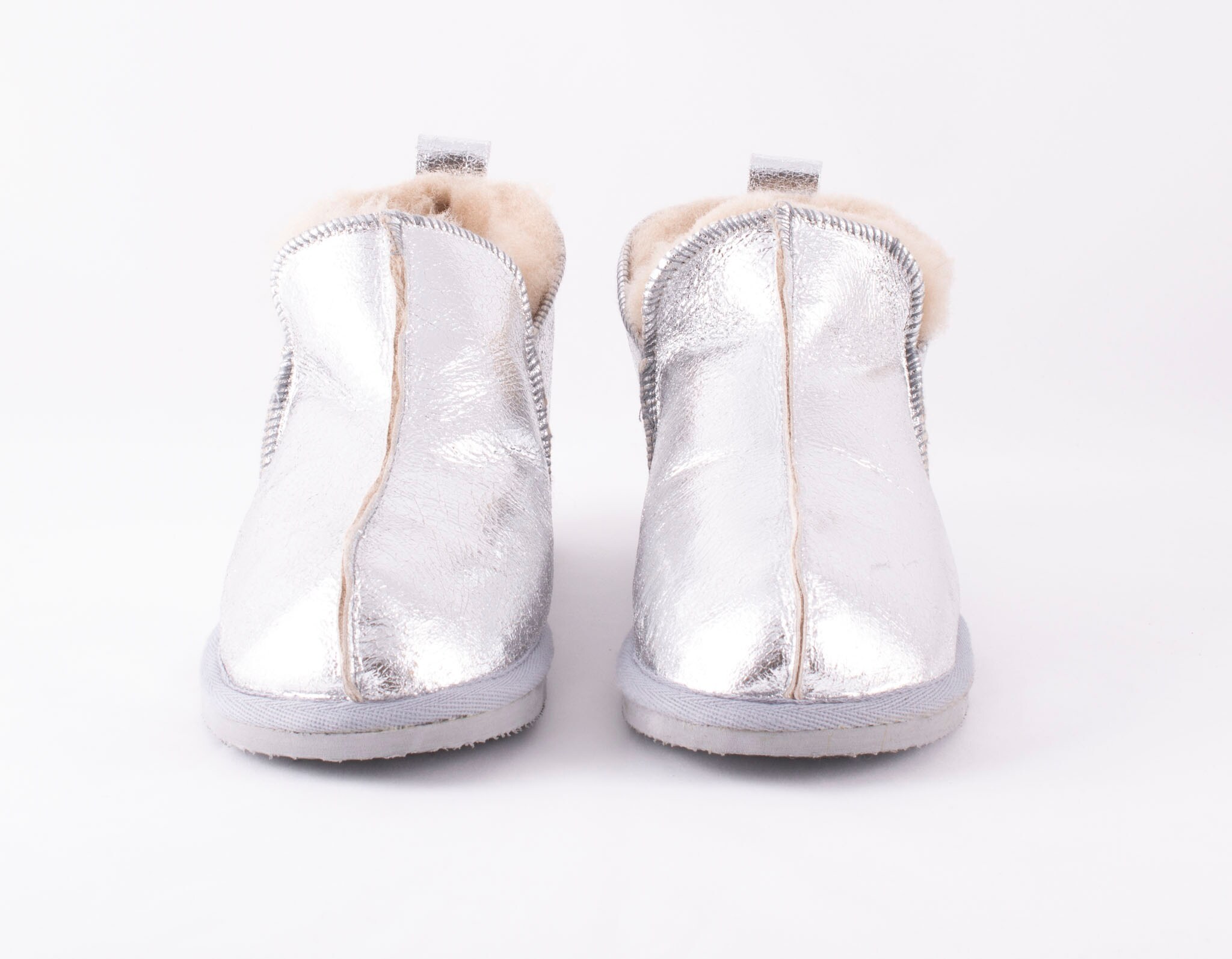 silver sheepskin slippers